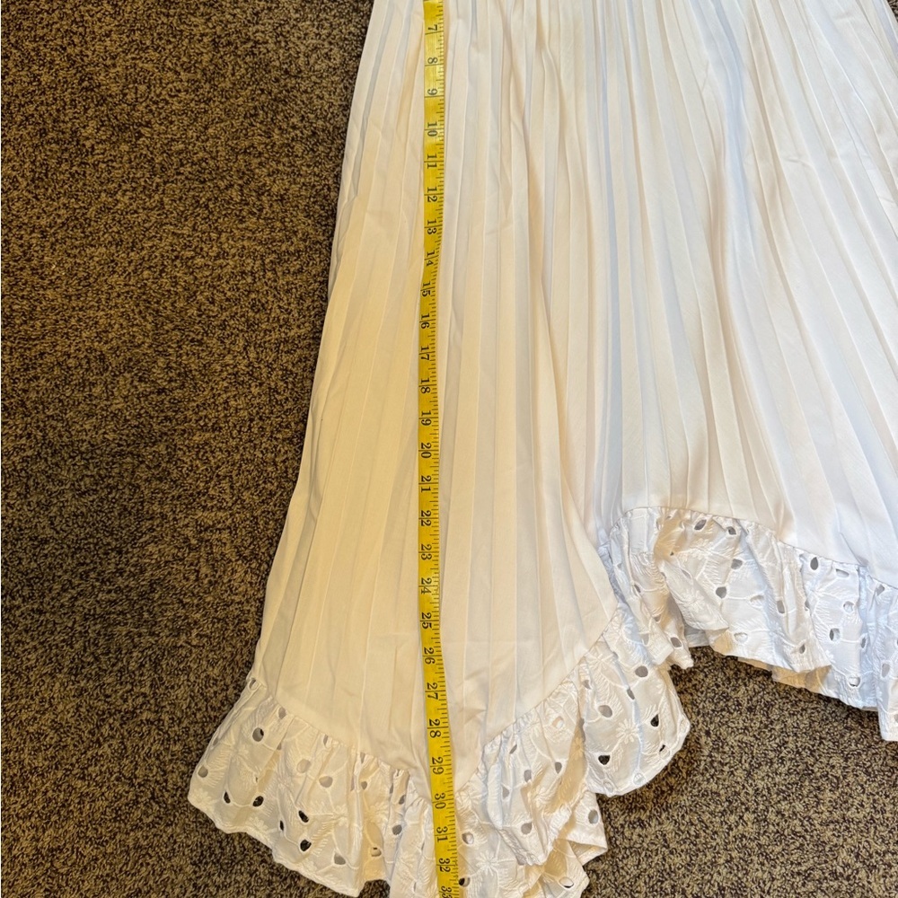 Boston Proper NWT White Pleated Eyelet Boho Midi Skirt Handkerchief Hem Size XS - Picture 15 of 16